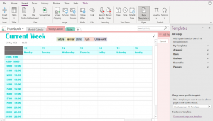 Image showing a timetable in OneNote
