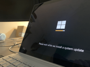 Laptop screen showing a system update